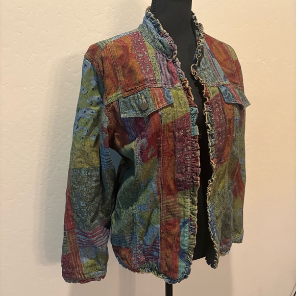 Colorful Denim Jacket with Ruffled Edges - Picture 2 of 7